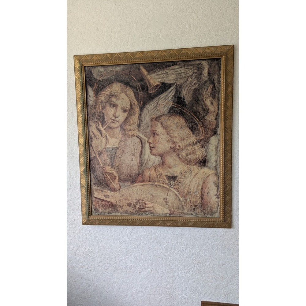 Large Framed Renaissance Angel Canvas Print Ornate Gold Gilt Frame‎ 32x36